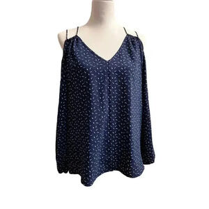 Crescent top off shoulder with spaghetti straps and long sleeves blue medium